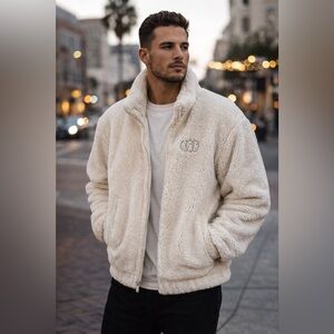 Zara Cream Faux shearling bomber. EUC “refreshing the scene” design Mens L
